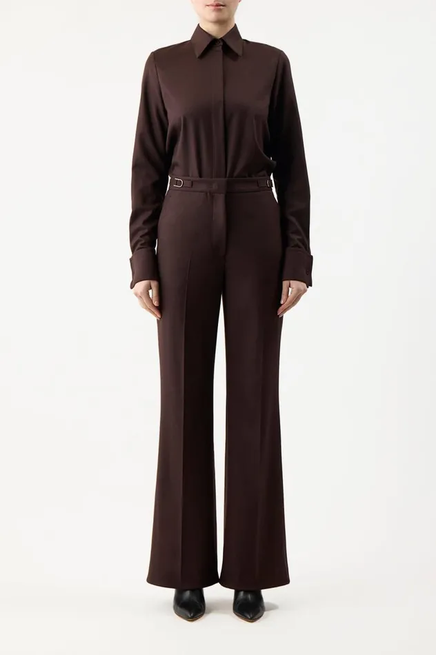 Women Tops Gabriela Hearst Etlin Shirt In Chocolate Superfine Wool
