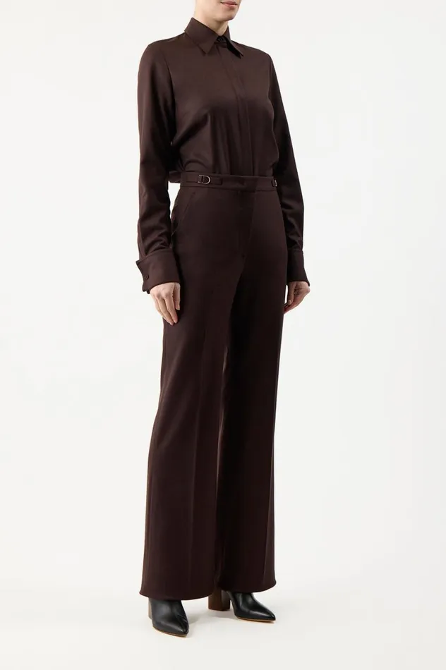 Women Tops Gabriela Hearst Etlin Shirt In Chocolate Superfine Wool