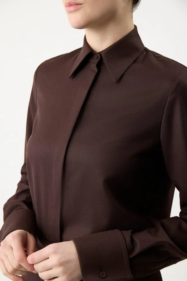 Women Tops Gabriela Hearst Etlin Shirt In Chocolate Superfine Wool