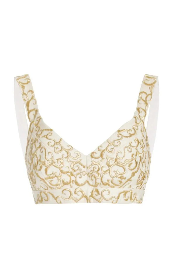 Women Tops Gabriela Hearst Eve Embroidered Bra In Ivory Textured Linen