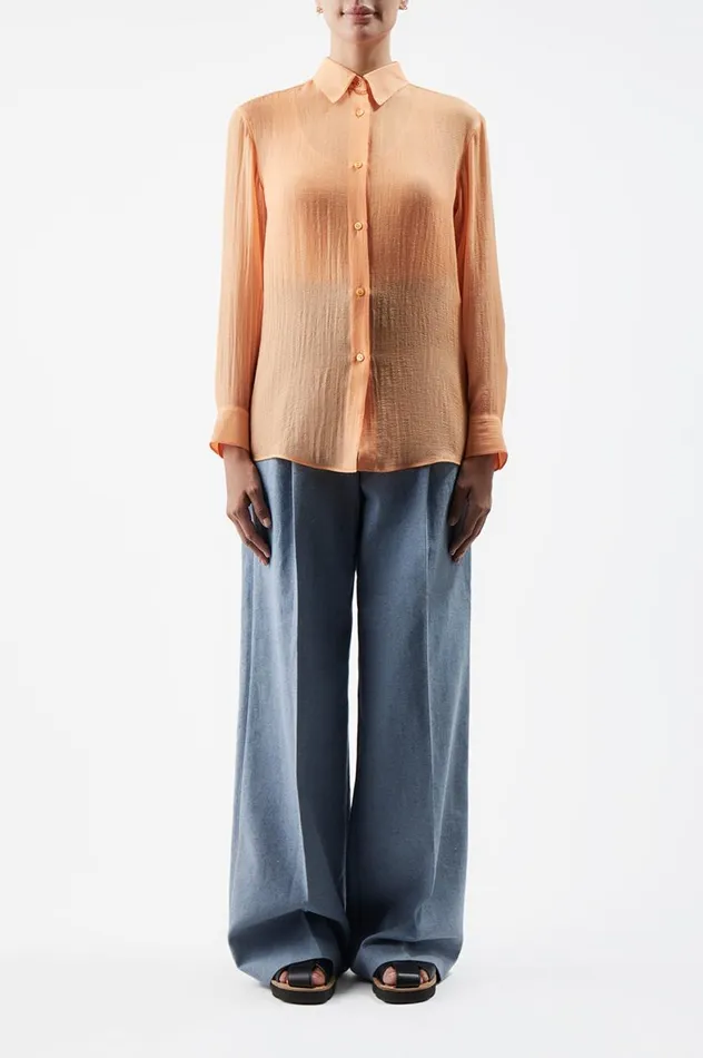 Women Tops Gabriela Hearst Ferrara Shirt In Fluorescent Orange Cashmere Silk Gauze