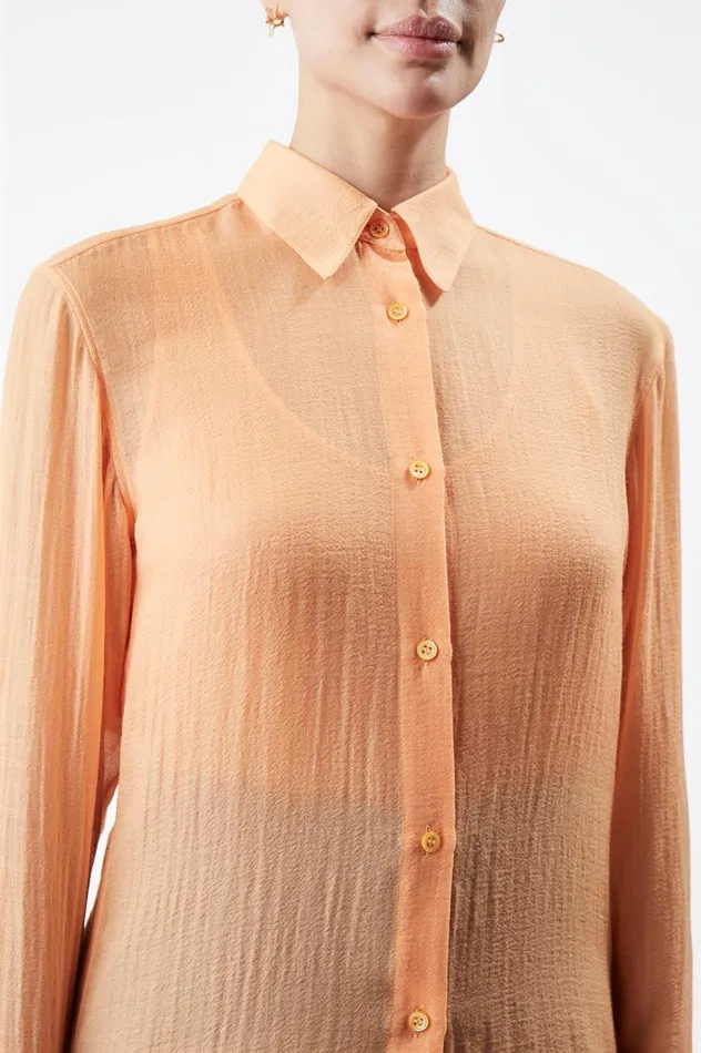 Women Tops Gabriela Hearst Ferrara Shirt In Fluorescent Orange Cashmere Silk Gauze