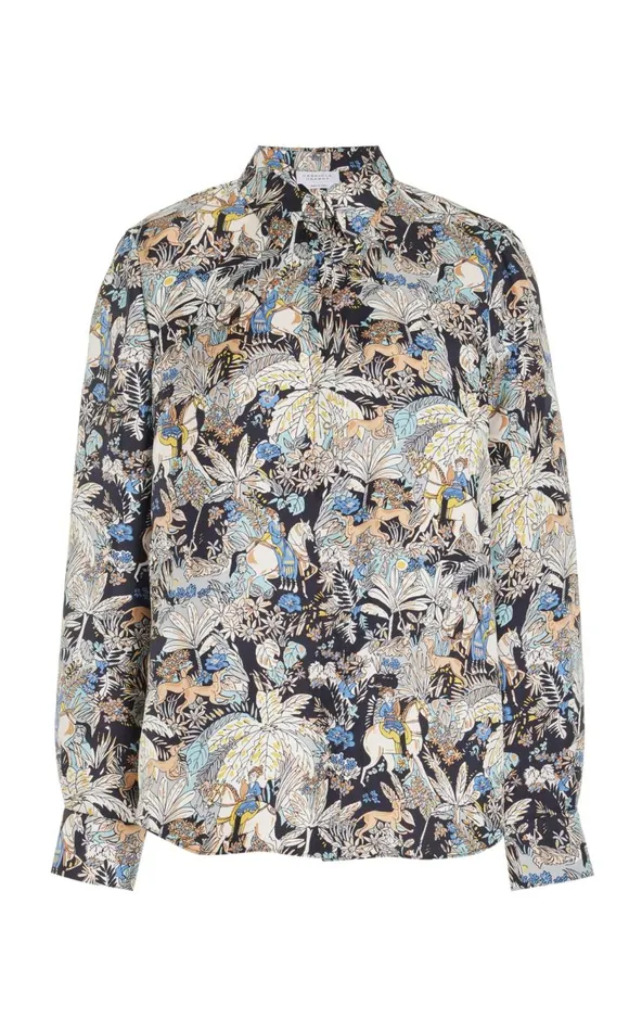 Women Tops Gabriela Hearst Henri Blouse In Blue Multi Printed Silk Twill
