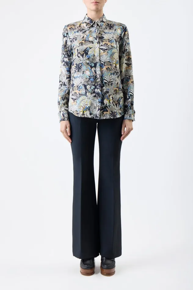 Women Tops Gabriela Hearst Henri Blouse In Blue Multi Printed Silk Twill