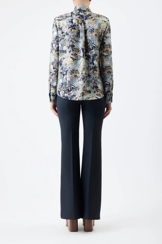 Women Tops Gabriela Hearst Henri Blouse In Blue Multi Printed Silk Twill