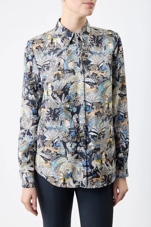 Women Tops Gabriela Hearst Henri Blouse In Blue Multi Printed Silk Twill