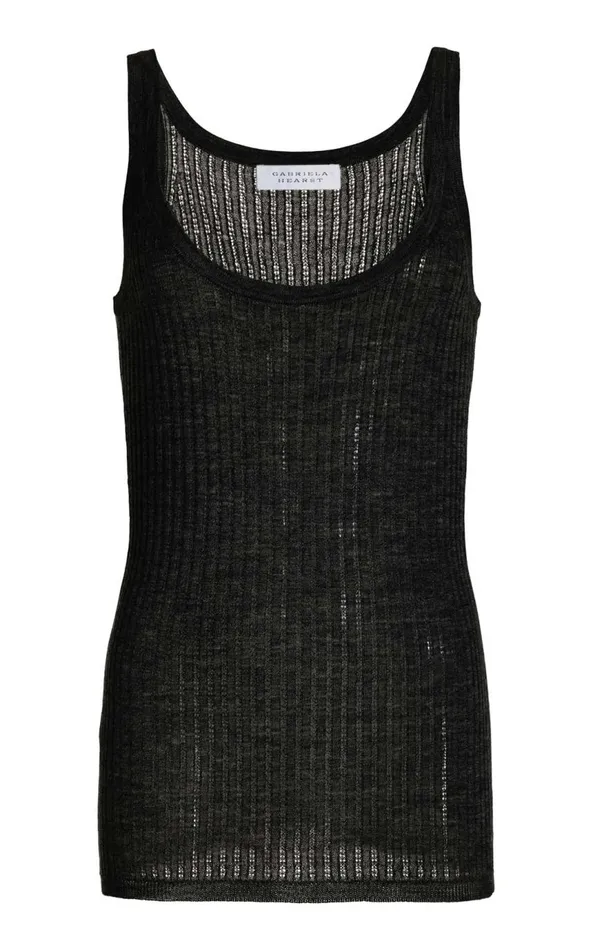 Women Tops Gabriela Hearst Nevin Pointelle Knit Tank Top In Black Cashmere Silk