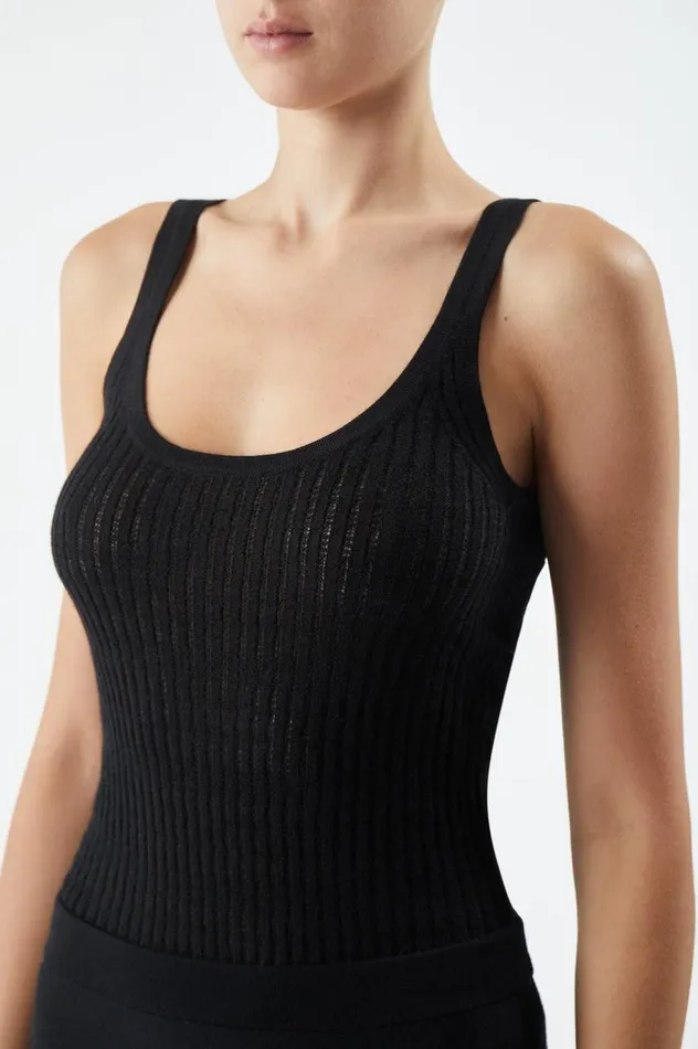 Women Tops Gabriela Hearst Nevin Pointelle Knit Tank Top In Black Cashmere Silk