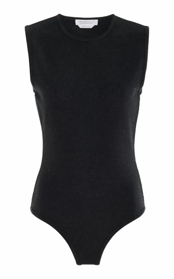 Women Tops Gabriela Hearst Nora Knit Bodysuit In Charcoal Merino Wool