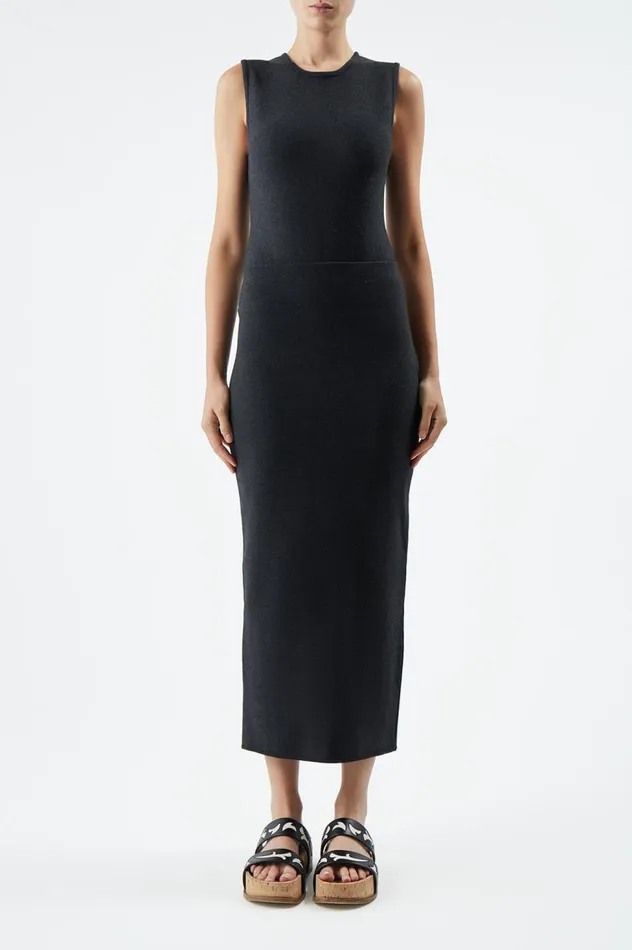 Women Tops Gabriela Hearst Nora Knit Bodysuit In Charcoal Merino Wool