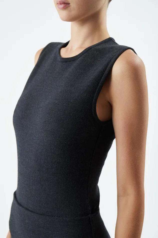 Women Tops Gabriela Hearst Nora Knit Bodysuit In Charcoal Merino Wool