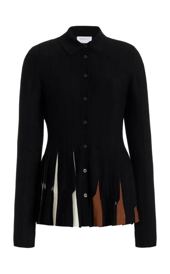 Women Tops Gabriela Hearst Octavia Pleated Knit Top In Black Multi Merino Wool