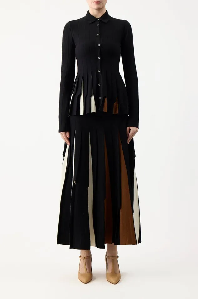 Women Tops Gabriela Hearst Octavia Pleated Knit Top In Black Multi Merino Wool