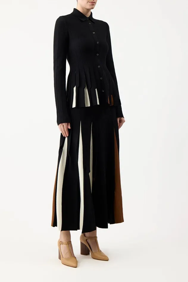 Women Tops Gabriela Hearst Octavia Pleated Knit Top In Black Multi Merino Wool