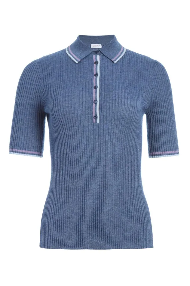 Women Tops Gabriela Hearst Perro Knit Polo In Denim Blue Cashmere Silk