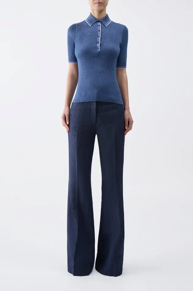 Women Tops Gabriela Hearst Perro Knit Polo In Denim Blue Cashmere Silk