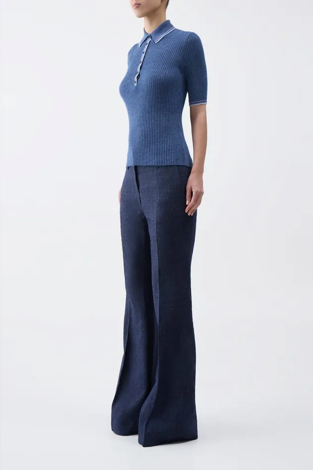 Women Tops Gabriela Hearst Perro Knit Polo In Denim Blue Cashmere Silk