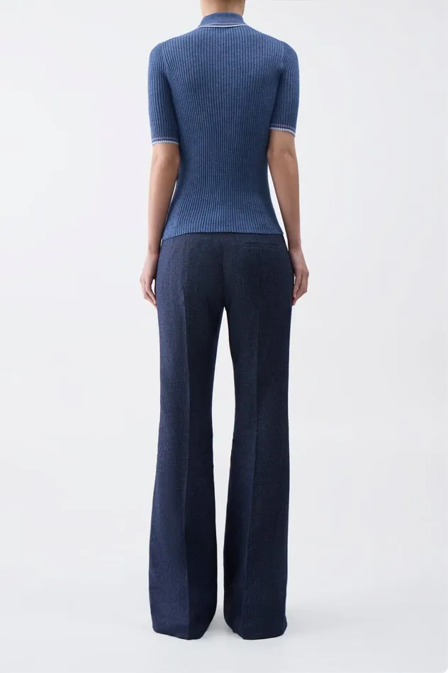Women Tops Gabriela Hearst Perro Knit Polo In Denim Blue Cashmere Silk