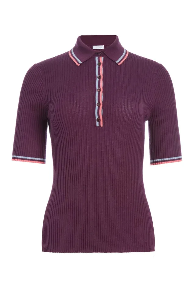 Women Tops Gabriela Hearst Perro Knit Polo In Italian Plum Cashmere Silk