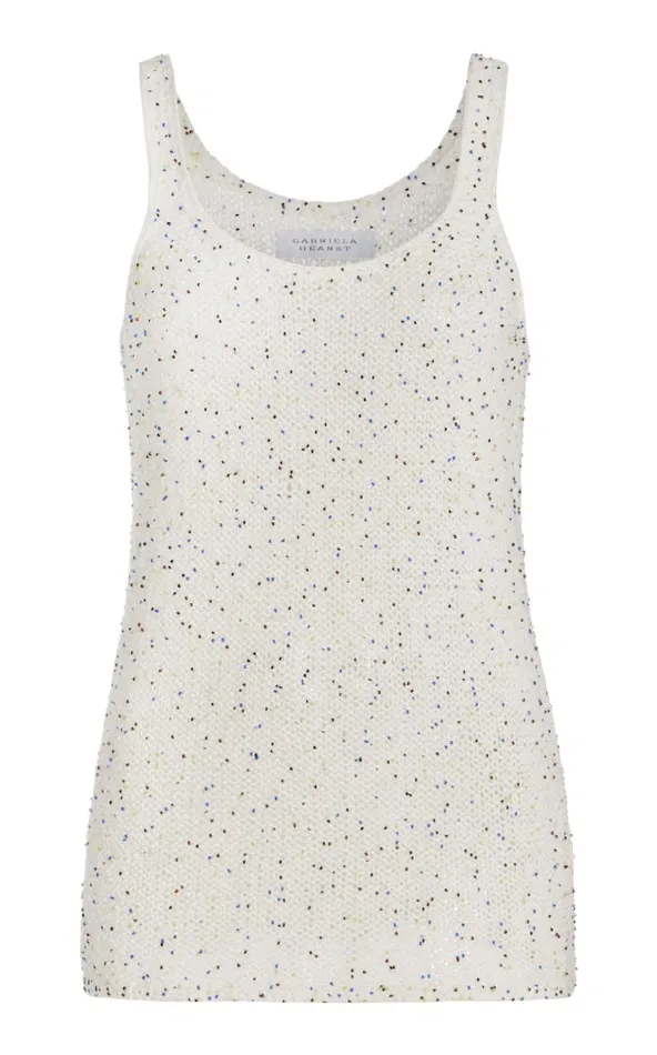 Women Tops Gabriela Hearst Sanne Knit Tank Top In White Beaded Silk