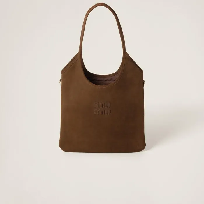 Women Totes Miu Miu Ivy Suede Bag Cocoa Brown