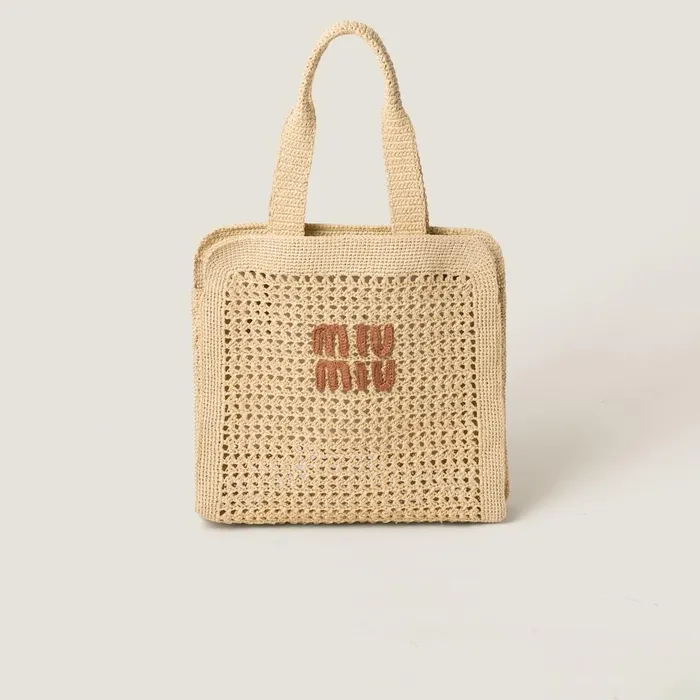 Women Totes Miu Miu Woven Fabric Tote Bag Beigecognac