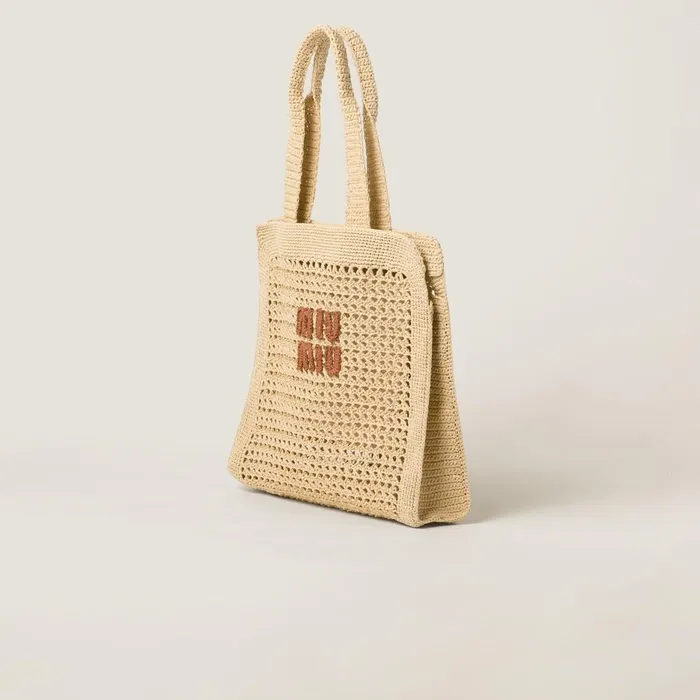 Women Totes Miu Miu Woven Fabric Tote Bag Beigecognac Women Totes Miu Miu Woven Fabric Tote Bag Beigecognac
