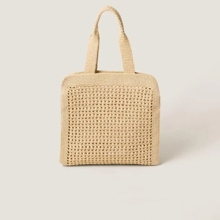 Women Totes Miu Miu Woven Fabric Tote Bag Beigecognac Women Totes Miu Miu Woven Fabric Tote Bag Beigecognac