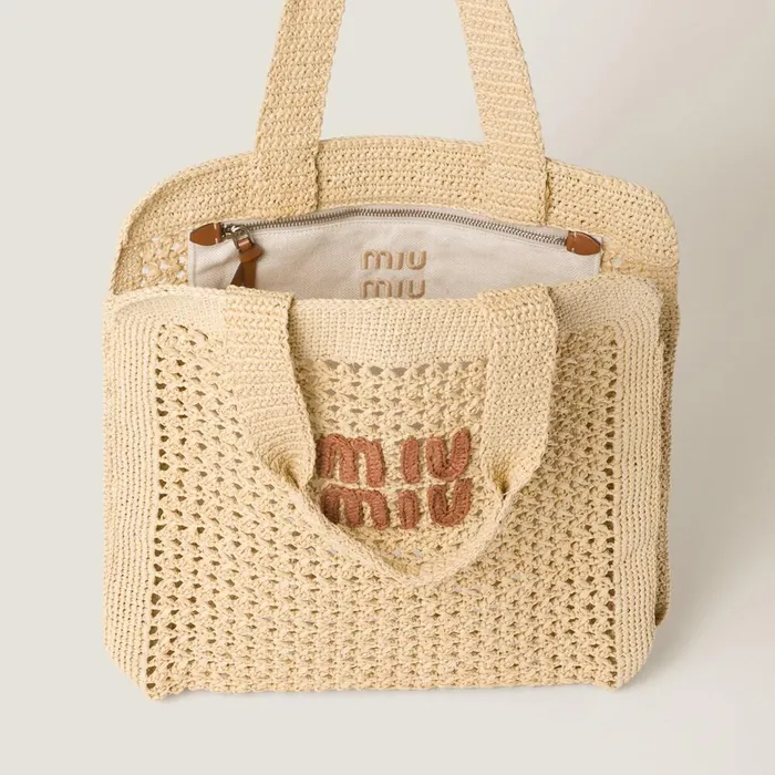 Women Totes Miu Miu Woven Fabric Tote Bag Beigecognac Women Totes Miu Miu Woven Fabric Tote Bag Beigecognac