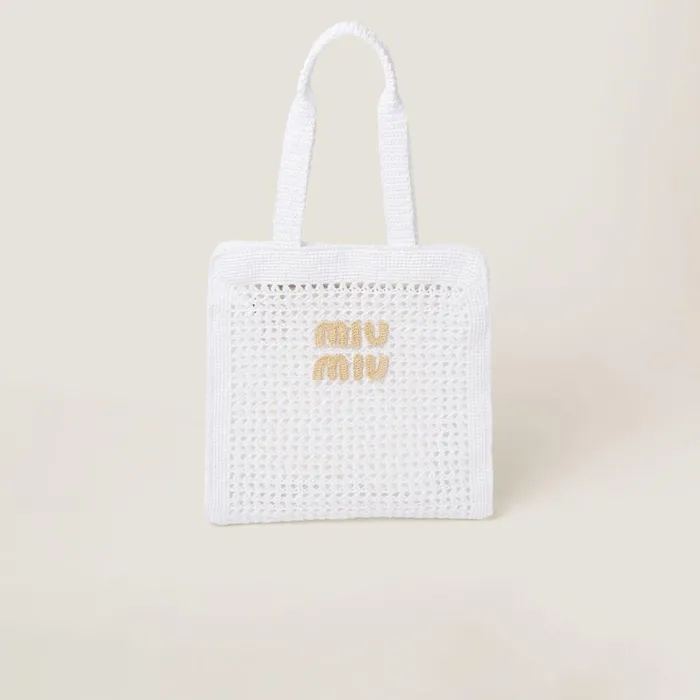 Women Totes Miu Miu Woven Fabric Tote Bag Whitebeige