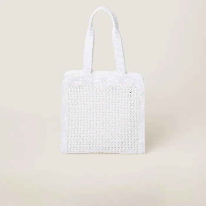 Women Totes Miu Miu Woven Fabric Tote Bag Whitebeige Women Totes Miu Miu Woven Fabric Tote Bag Whitebeige