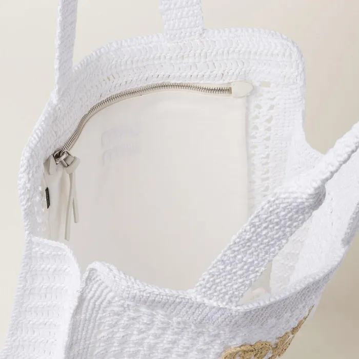 Women Totes Miu Miu Woven Fabric Tote Bag Whitebeige Women Totes Miu Miu Woven Fabric Tote Bag Whitebeige