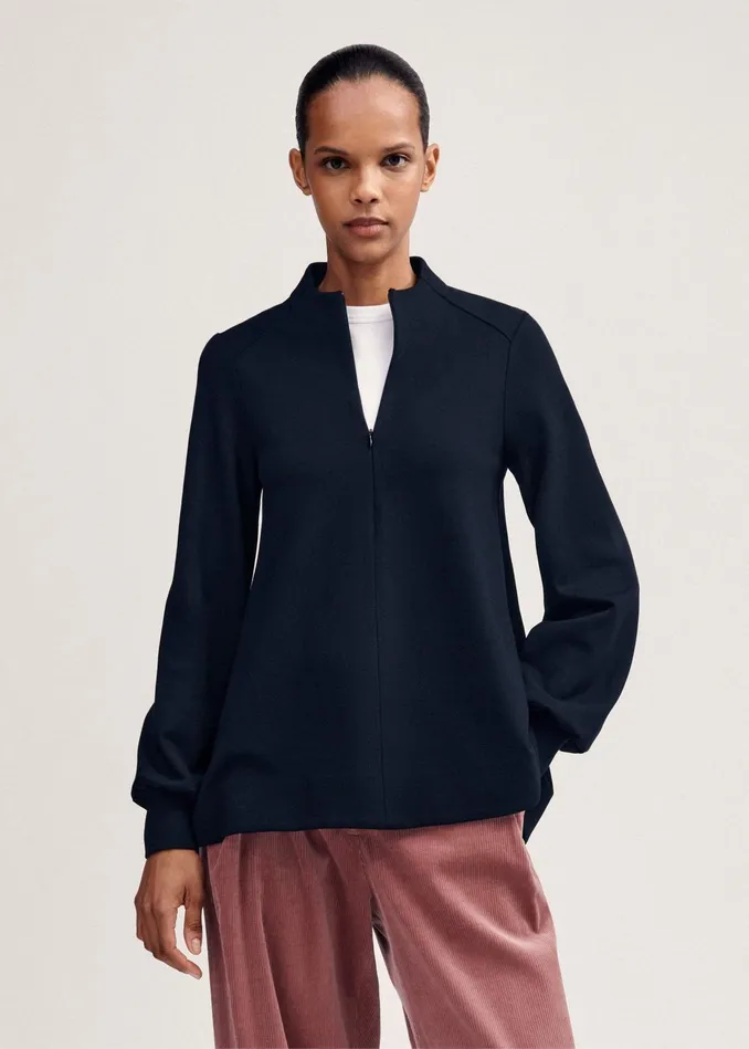Women Travel Tailoring Balloon Sleeve Swing Top Black MEEM