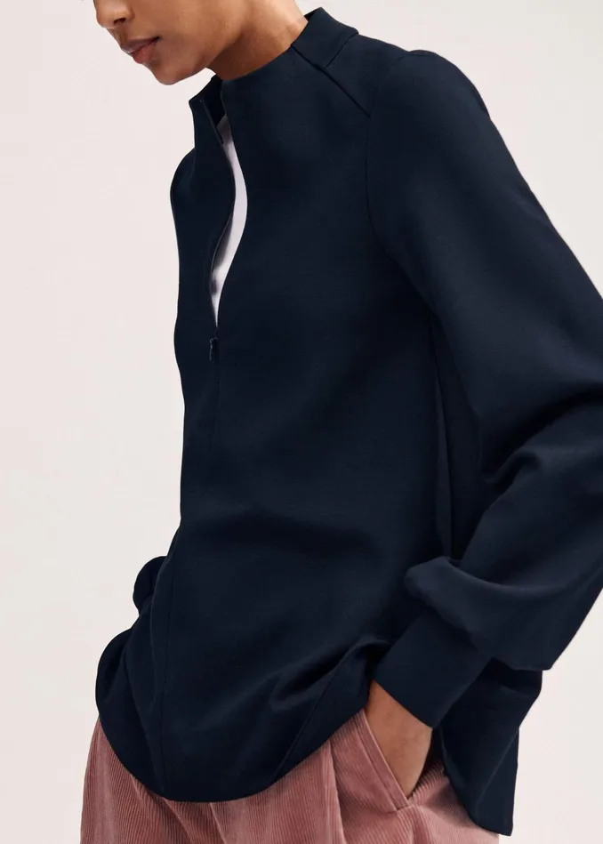 Women Travel Tailoring Balloon Sleeve Swing Top Black MEEM