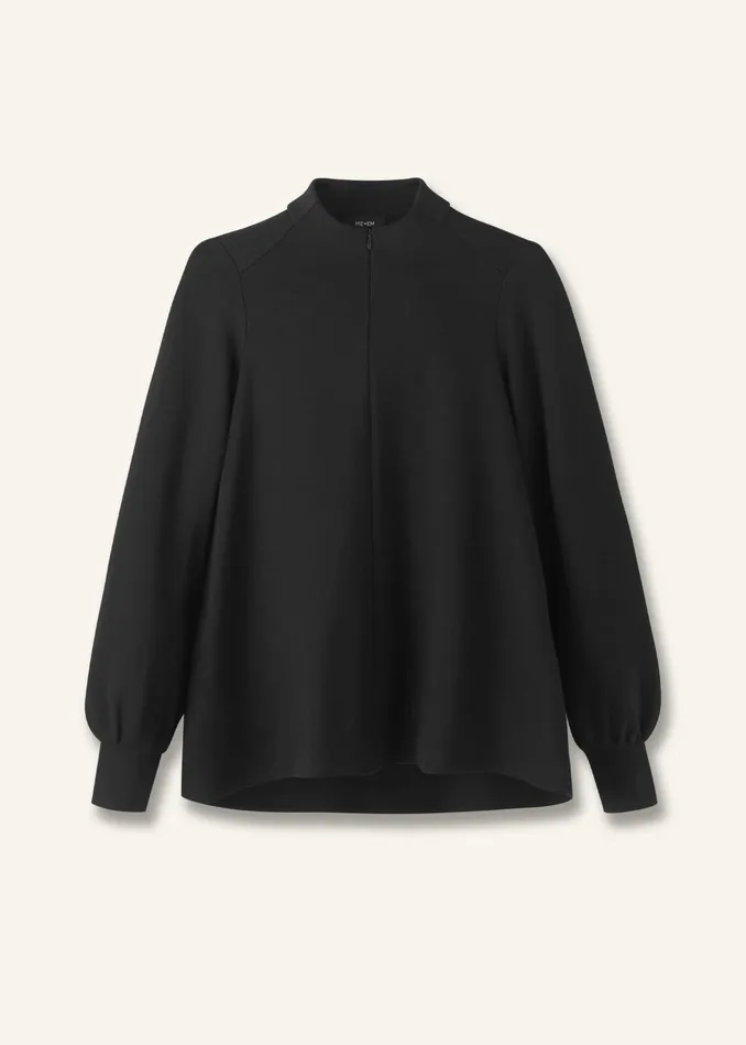 Women Travel Tailoring Balloon Sleeve Swing Top Black MEEM