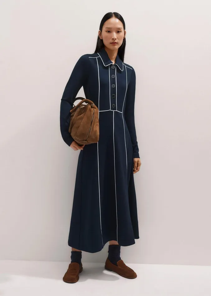 Women Travel Tailoring Contrast Midi Dress Navycream MEEM