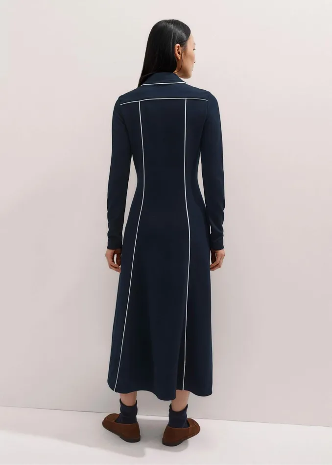 Women Travel Tailoring Contrast Midi Dress Navycream MEEM