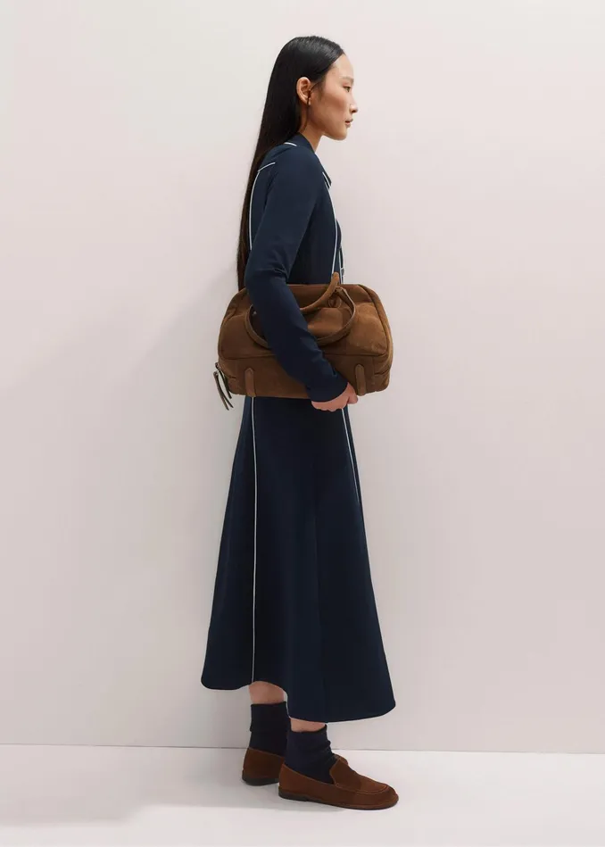 Women Travel Tailoring Contrast Midi Dress Navycream MEEM