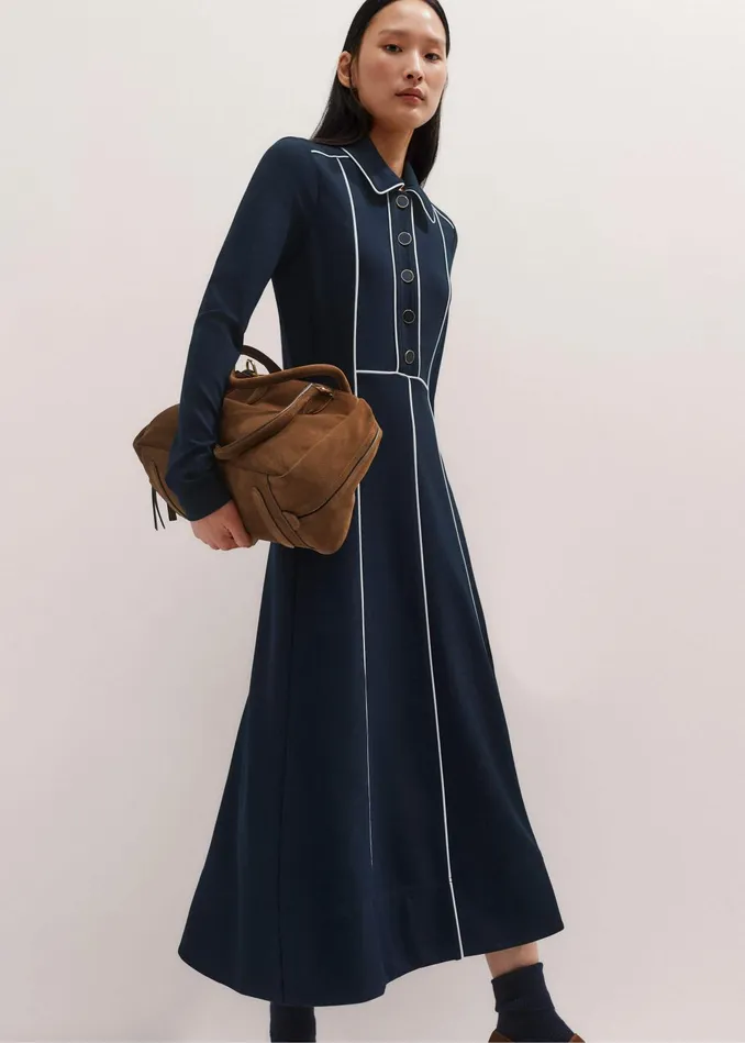 Women Travel Tailoring Contrast Midi Dress Navycream MEEM