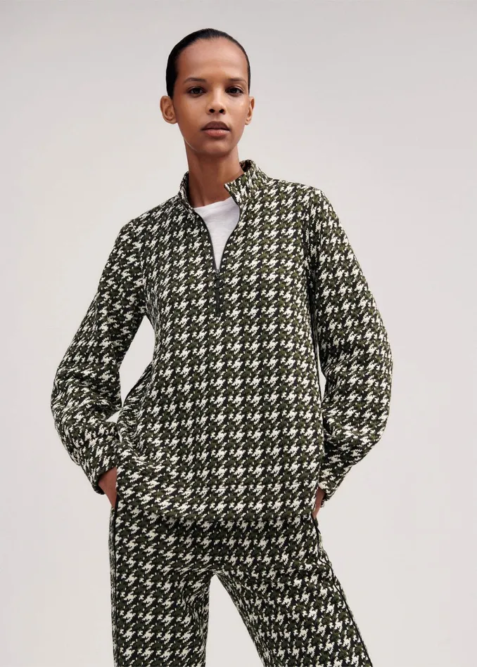 Women Travel Tailoring Houndstooth Swing Top Blackdeep Autumn Olivecream MEEM