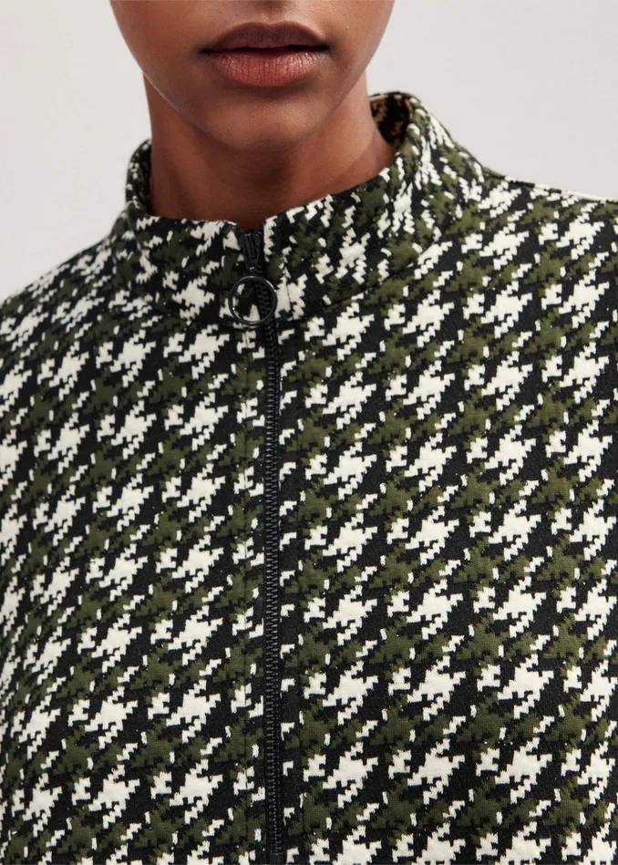 Women Travel Tailoring Houndstooth Swing Top Blackdeep Autumn Olivecream MEEM