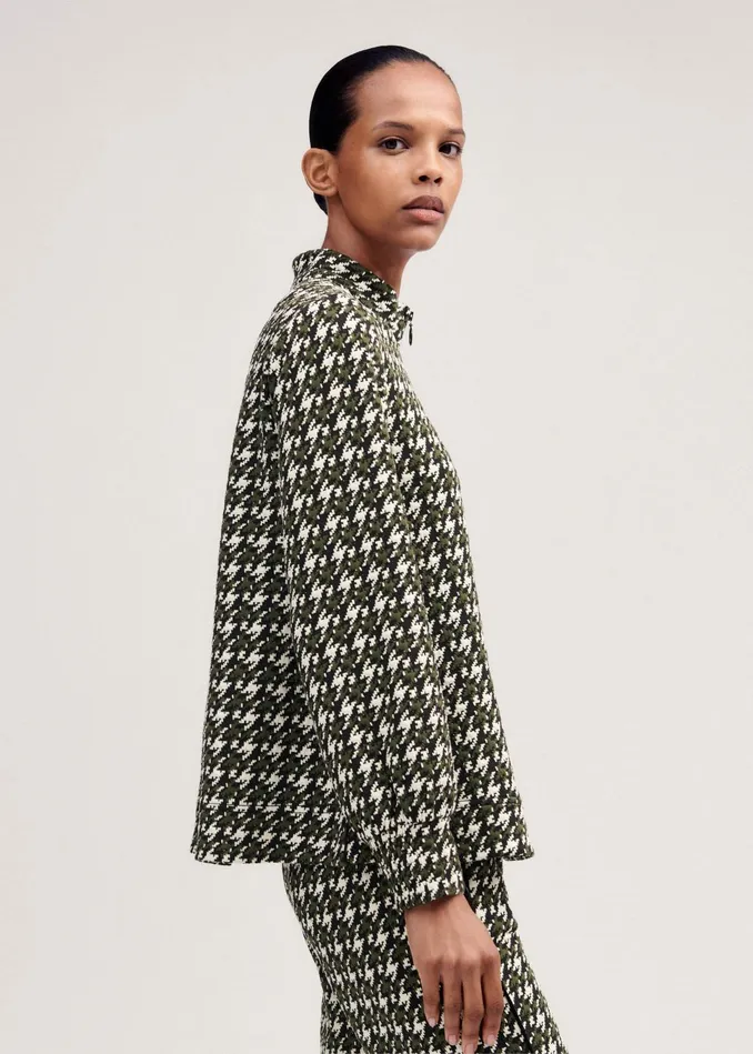 Women Travel Tailoring Houndstooth Swing Top Blackdeep Autumn Olivecream MEEM