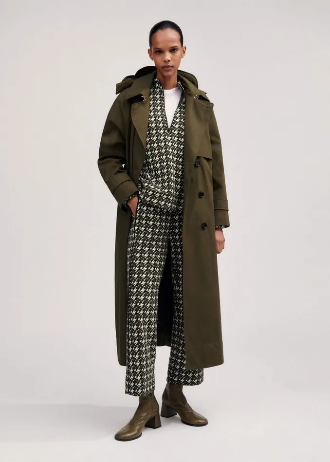 Women Travel Tailoring Houndstooth Swing Top Blackdeep Autumn Olivecream MEEM