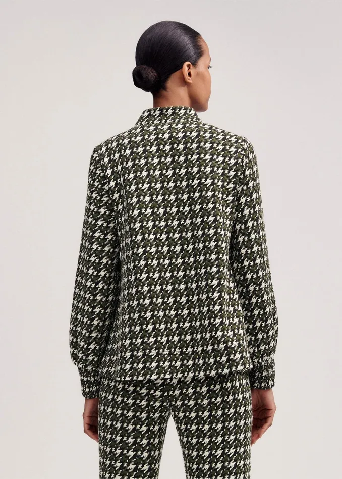 Women Travel Tailoring Houndstooth Swing Top Blackdeep Autumn Olivecream MEEM