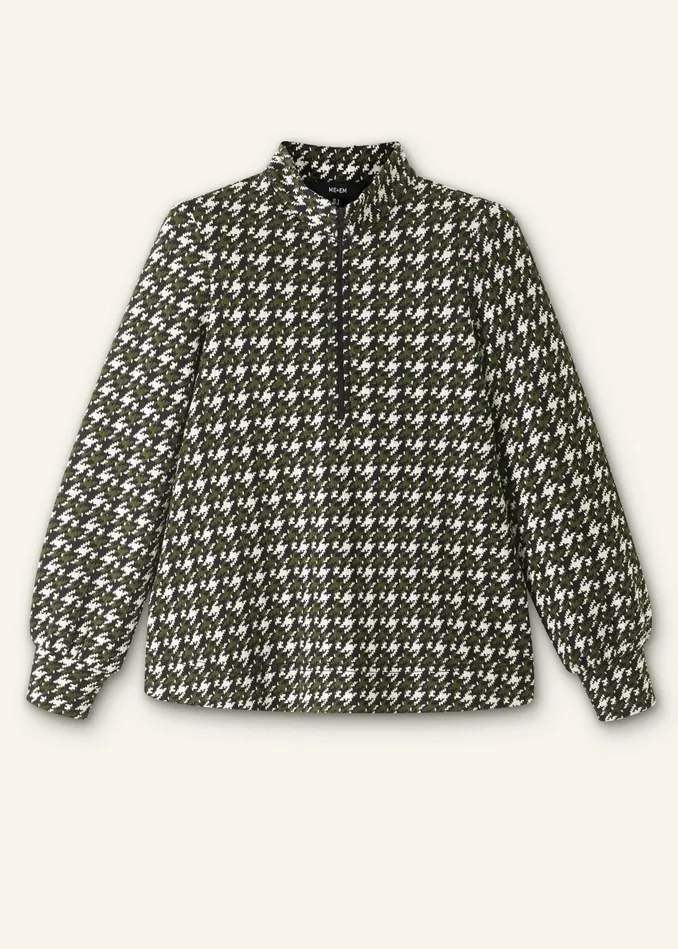 Women Travel Tailoring Houndstooth Swing Top Blackdeep Autumn Olivecream MEEM