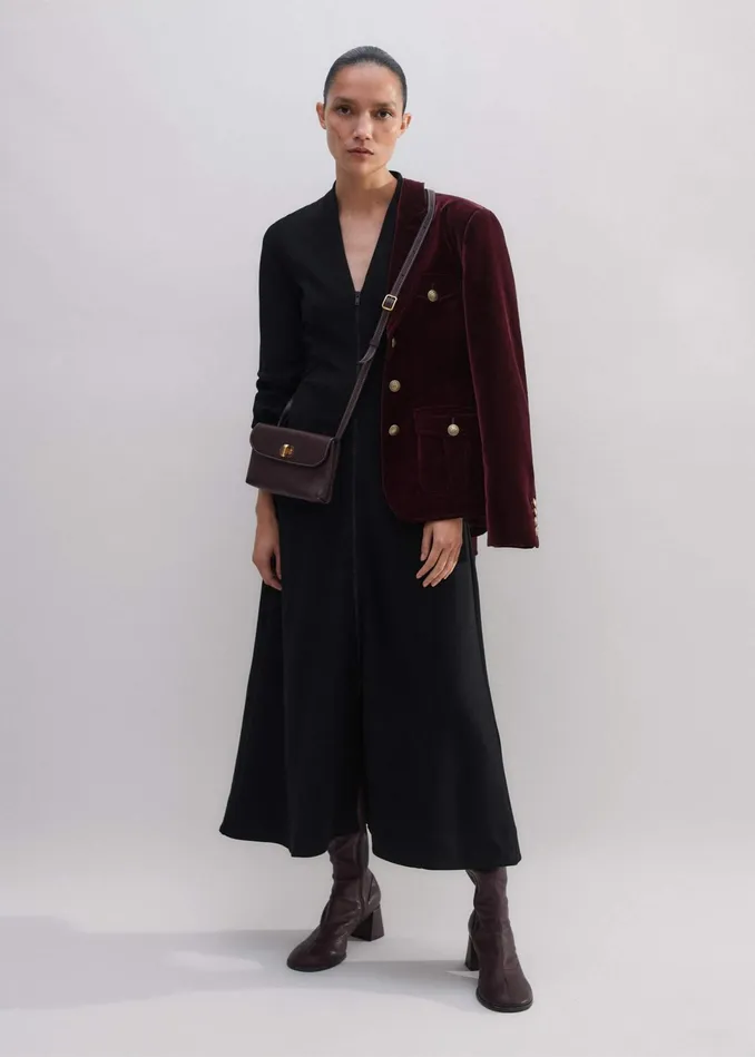 Women Travel Tailoring Zip Front Midi Ponte Dress Black MEEM