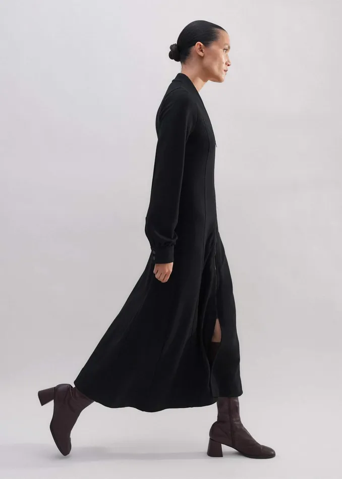 Women Travel Tailoring Zip Front Midi Ponte Dress Black MEEM