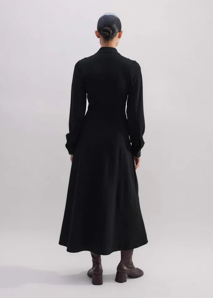 Women Travel Tailoring Zip Front Midi Ponte Dress Black MEEM