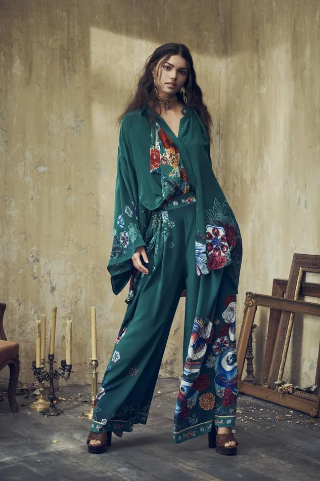 Women Trousers and Leggings Camilla Wide Leg Pant With Gathered Pockets Emerald039s Orbit