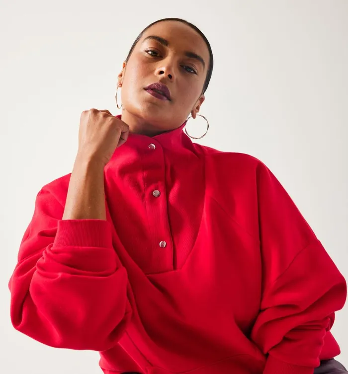 Women Trucker Sweatshirt 8211 Red Promod Jumpers And Cardigans Women Trucker Sweatshirt 8211 Red Promod Jumpers And Cardigans